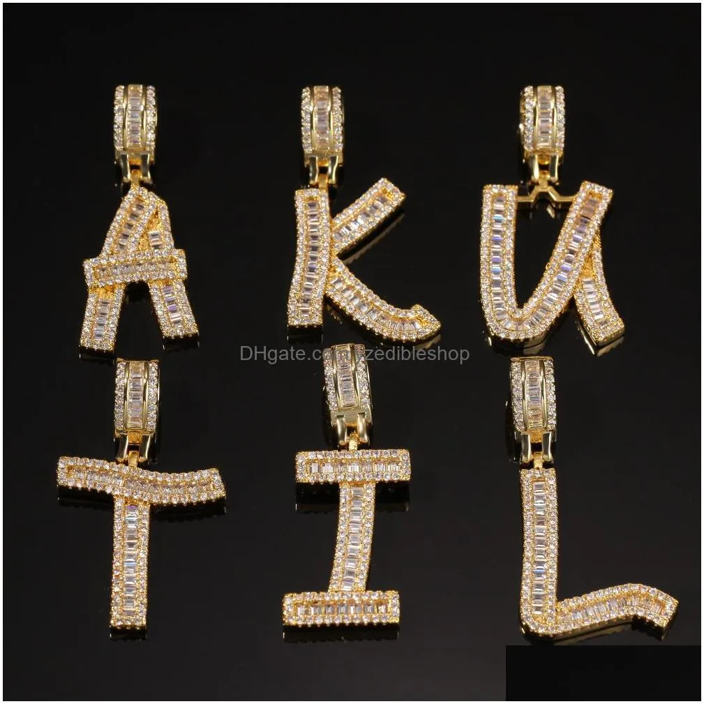 hip hop letter pendant necklaces micro paved square cz cubic zirconia bling iced out men rapper jewelry gold silver necklace
