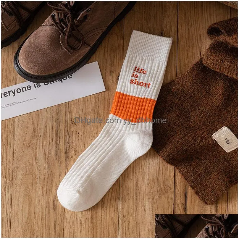 womens stockings color match embroidery cotton socks ventilate couple white stockings uniform size unisex sport long socks