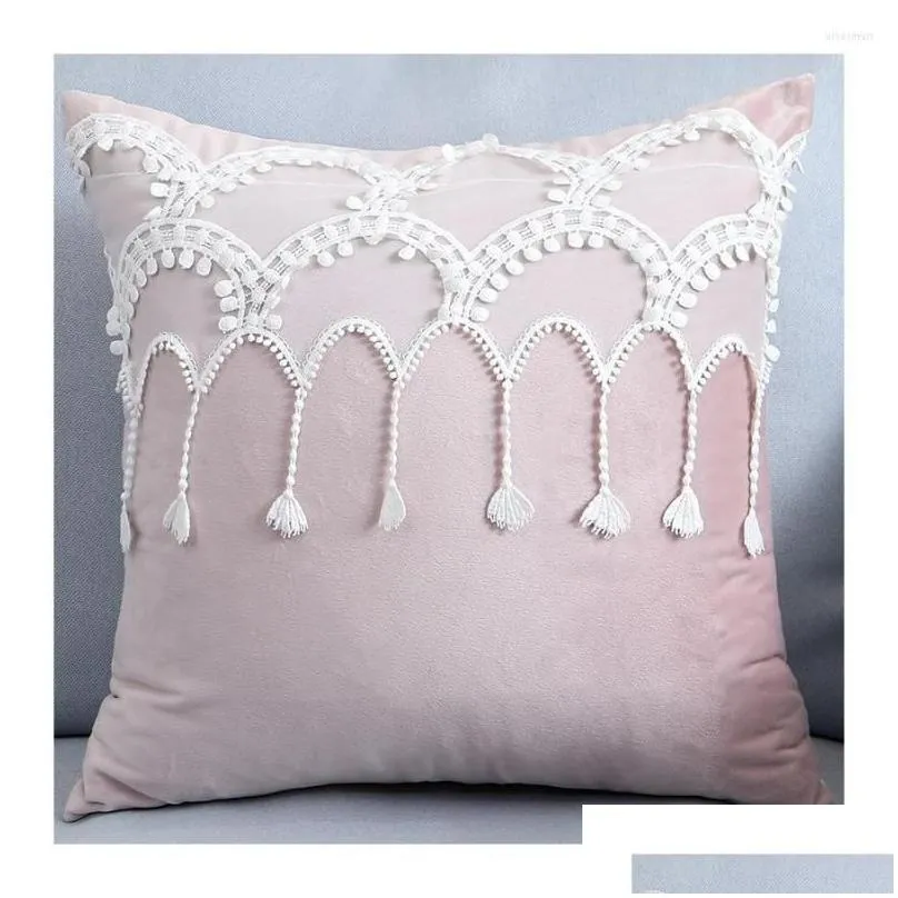 pillow nordic style lace fringe pillowcase home pink velvet cover girl princess room sofa bedside covers decorative