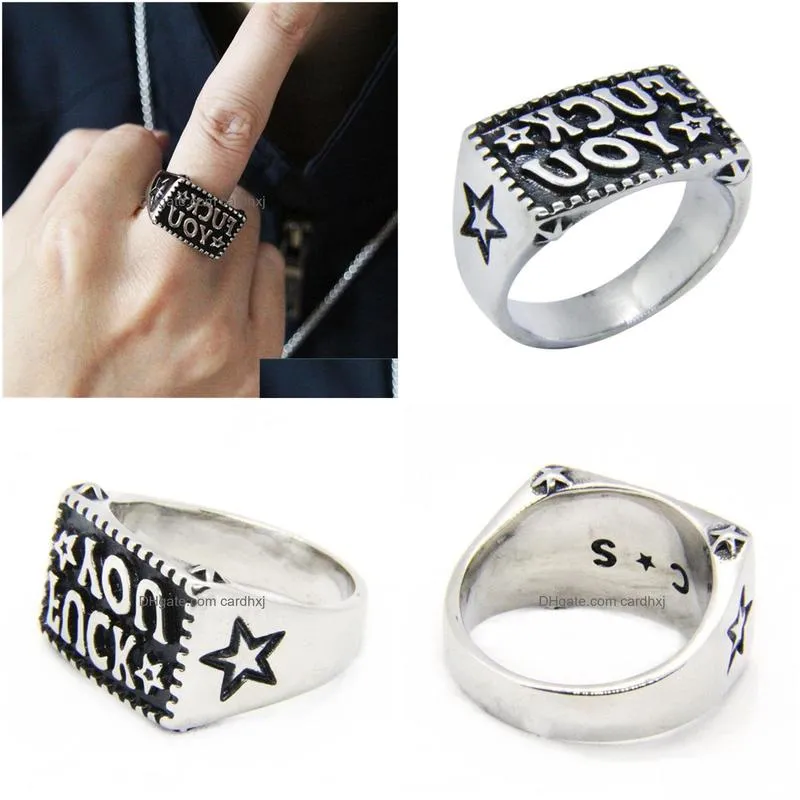 Band Rings 5Pcslot New Fk You Star Ring 316L Stainless Steel Fashion Jewelry Biker Hip Style7395480 Jewelry Ring Dhcpx