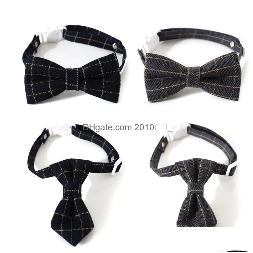 pet denim adjustable neck strap collar rabbit bell bow tie denim bow tie pet accessories