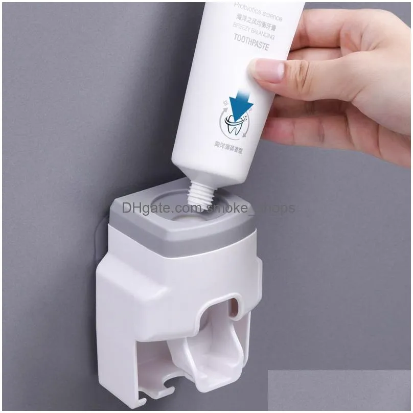 creative wall mount automatic toothpaste dispenser and small toothbrush holder toothpaste squeezer for family shower bathroom
