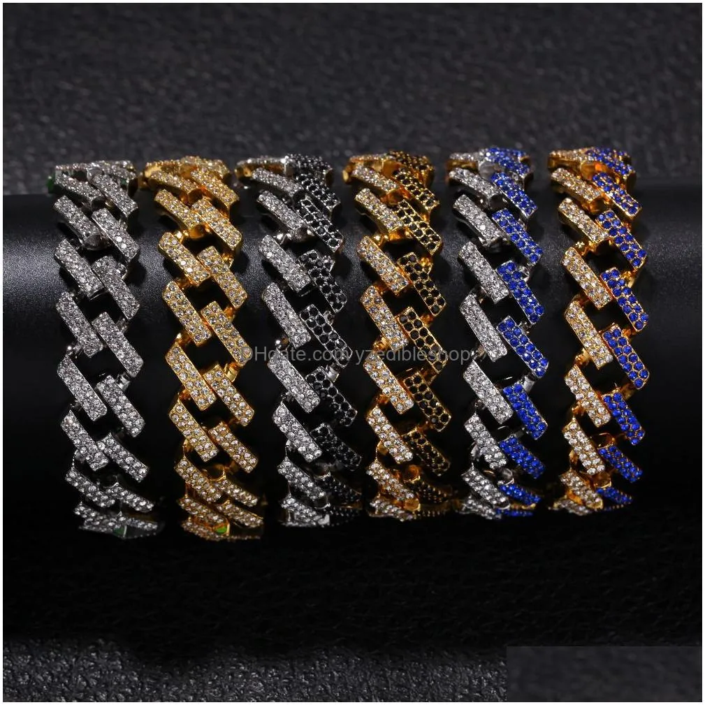 hip hop tennis micro paved rhinestones bling iced out square cuban miami link chain bracelets for men rapper jewelry gold silver