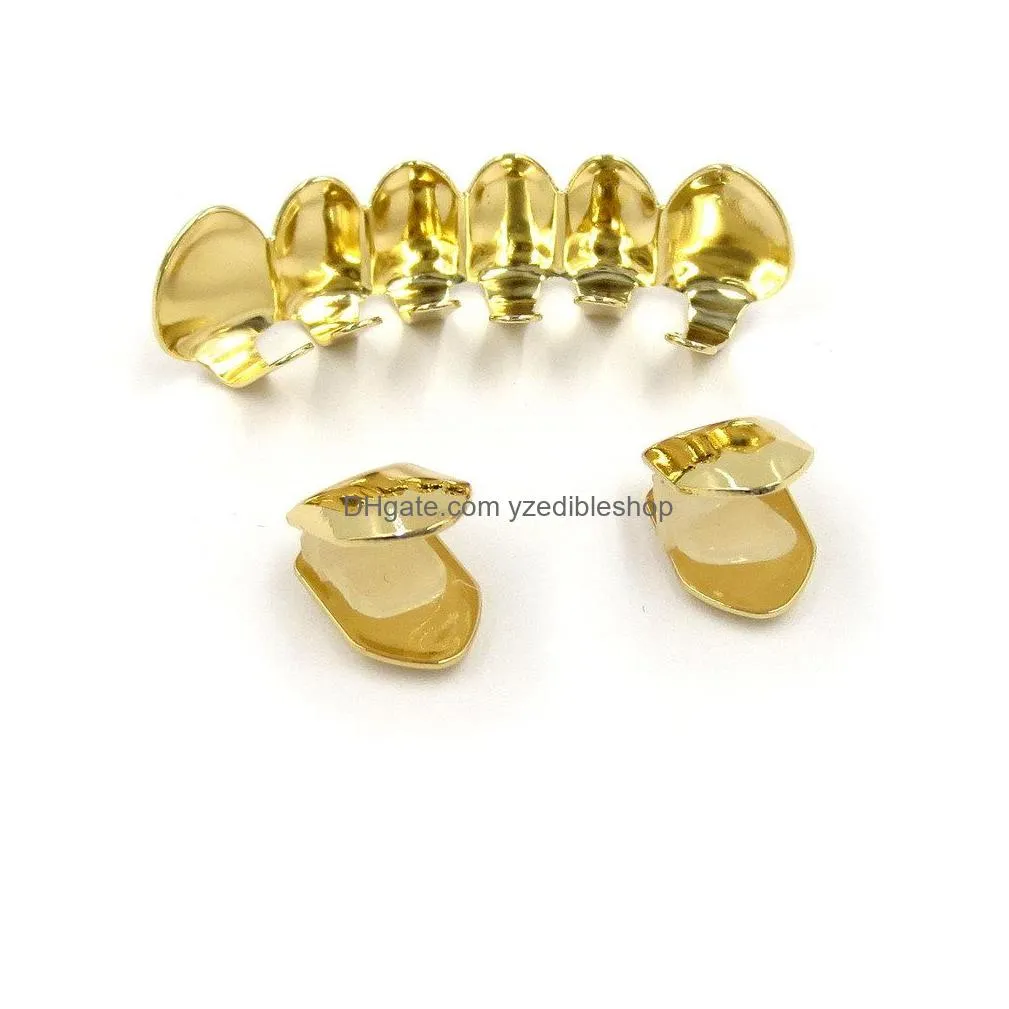 glossy copper dental grillz punk vampire canine teeth jewelry set hip hop women men gold plated grills accessories