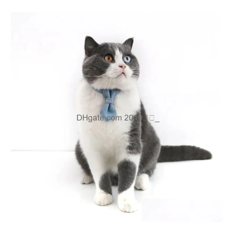 pet denim adjustable neck strap collar rabbit bell bow tie denim bow tie pet accessories