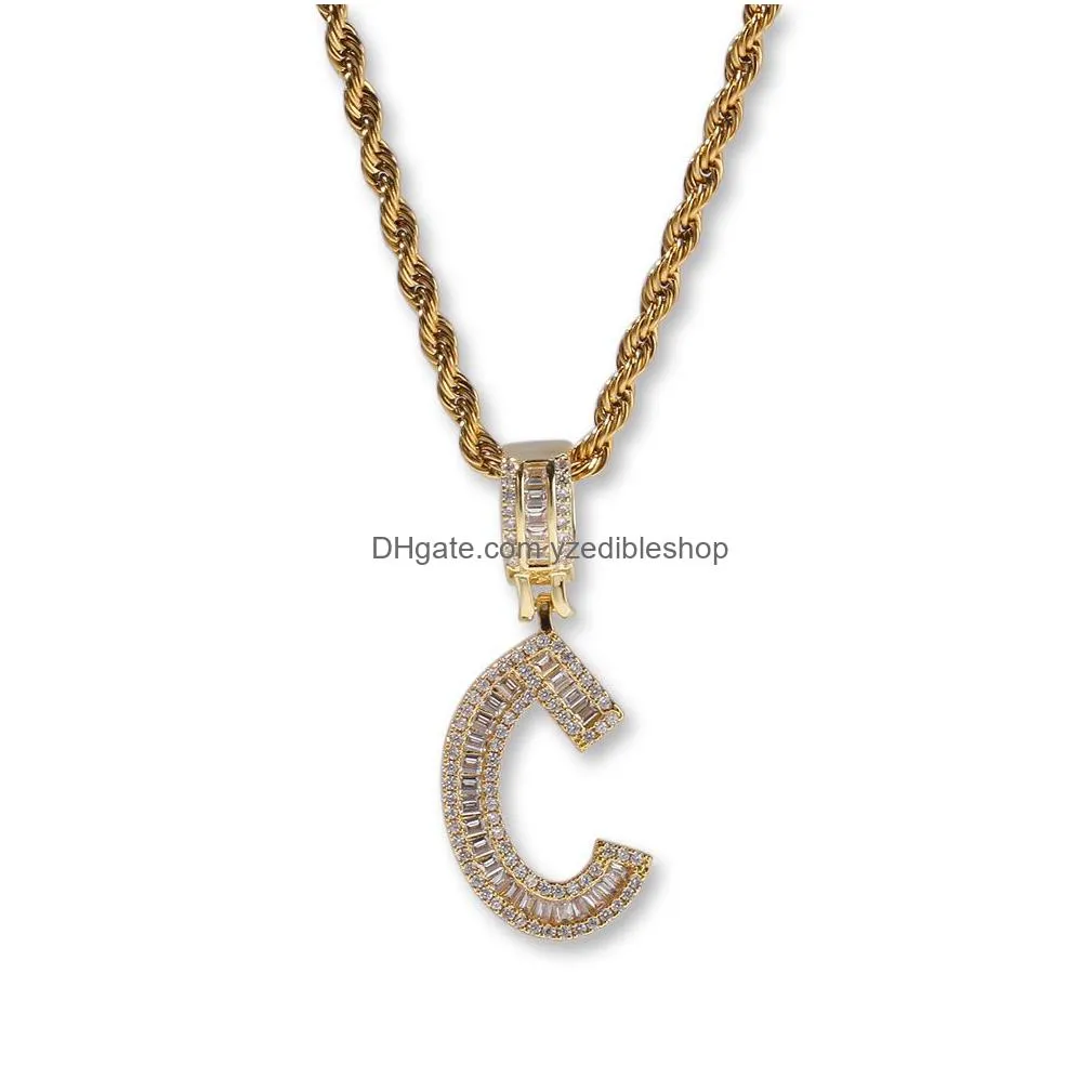 hip hop letter pendant necklaces micro paved square cz cubic zirconia bling iced out men rapper jewelry gold silver necklace