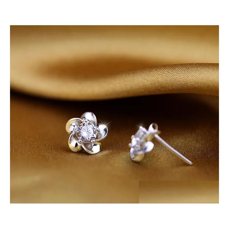 Stud Sier Plated Plum Blossom Ear Studs Sun Flower Earrings Diamond Earring Jewelry Earrings Dhxkv