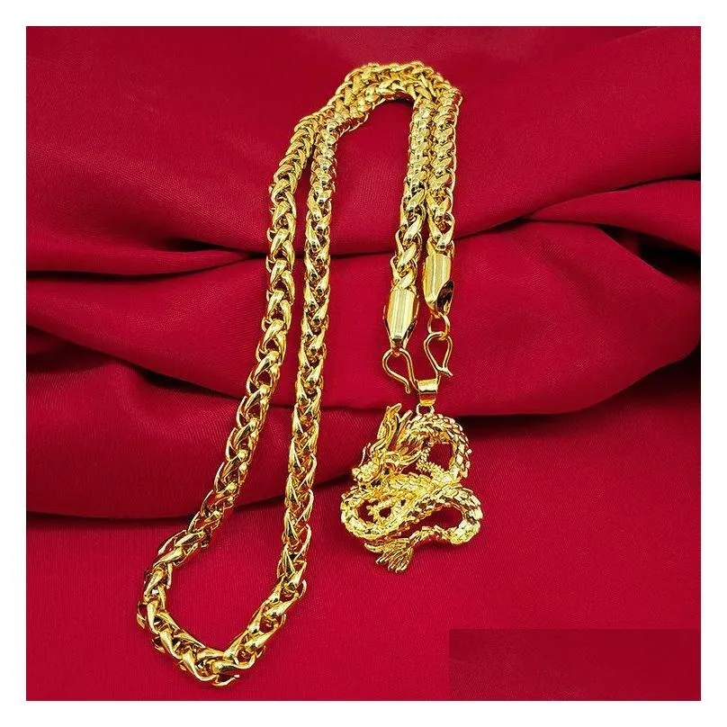 Pendant Necklaces Chinese Mens 18K Gold Plated Necklace Pendant 24 Chain Jewelry Gift Jewelry Necklaces Pendants Dhulx