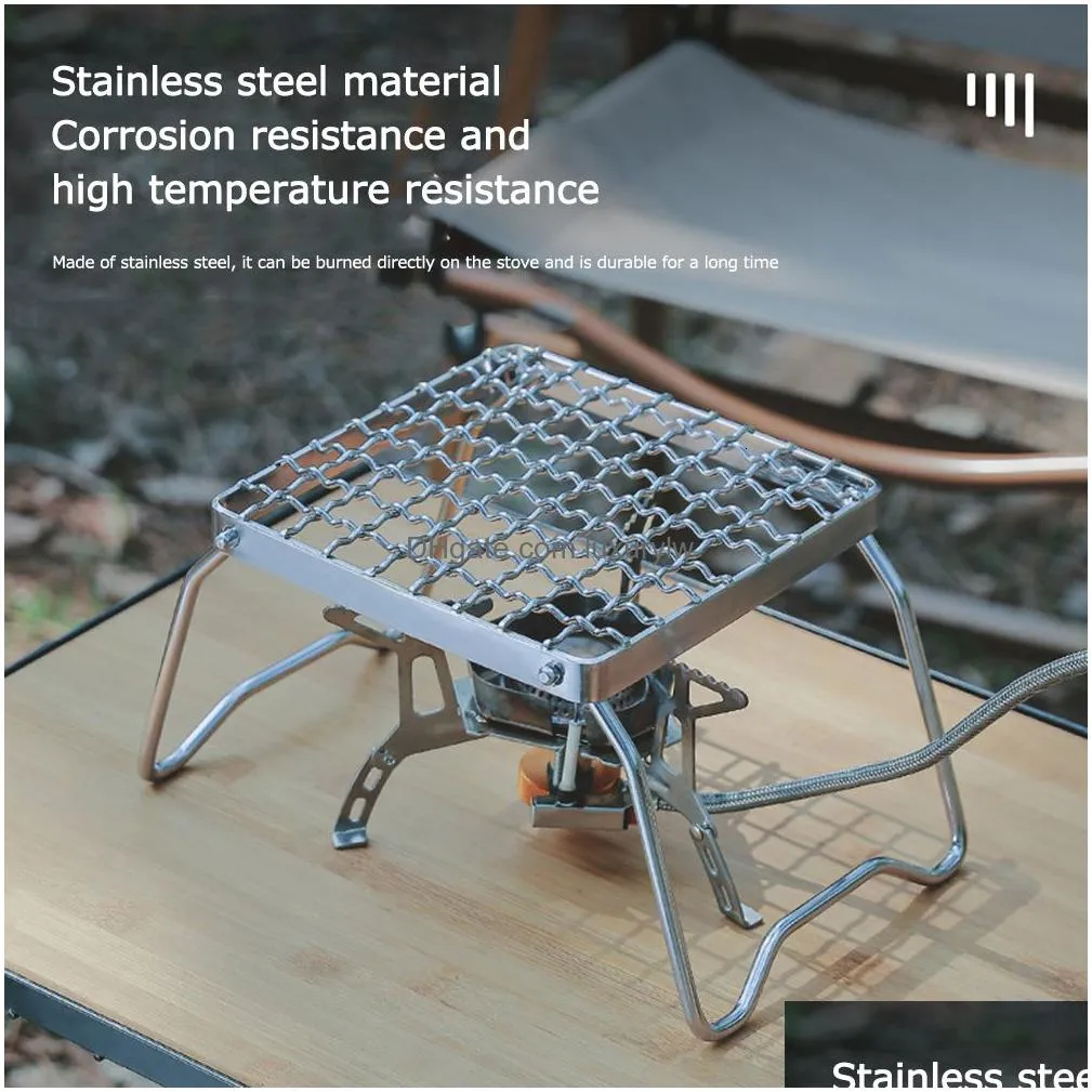 Camp Kitchen Camp Kitchen Mtifunctional Folding Campfire Grill Portable Stainless Steel Cam Grate Gas Stove Stand Outdoor Wood Sports Dhznq
