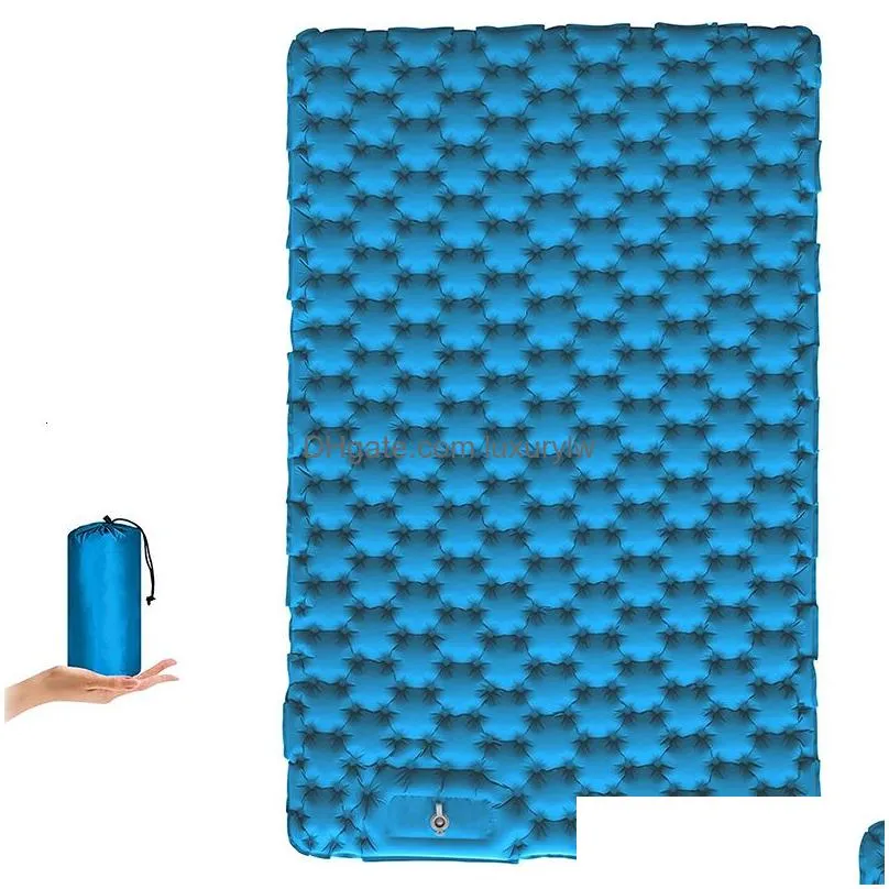 Outdoor Pads Outdoor Pads Onliving Double Cam Slee Mat Self Inflatable Wide Pad Nylon Tup Protable Air Mattress Bed Hiking Sports Outd Dh2Yy