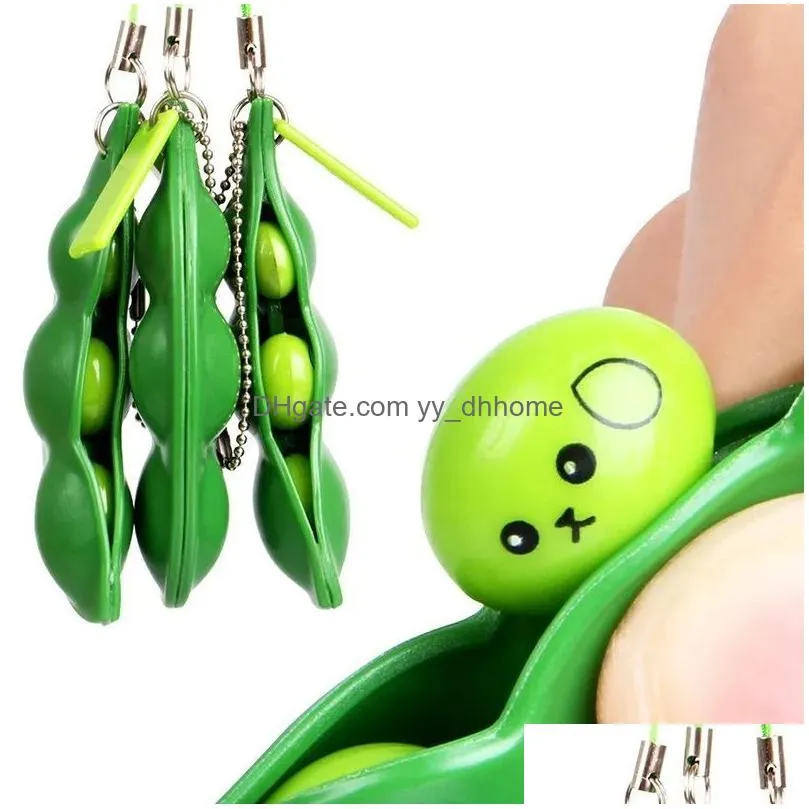 kawaii squishy peas in a pod keyring edamame keychain cute mochi bean fidget toy cute fun key chain ring party gift squeeze toys