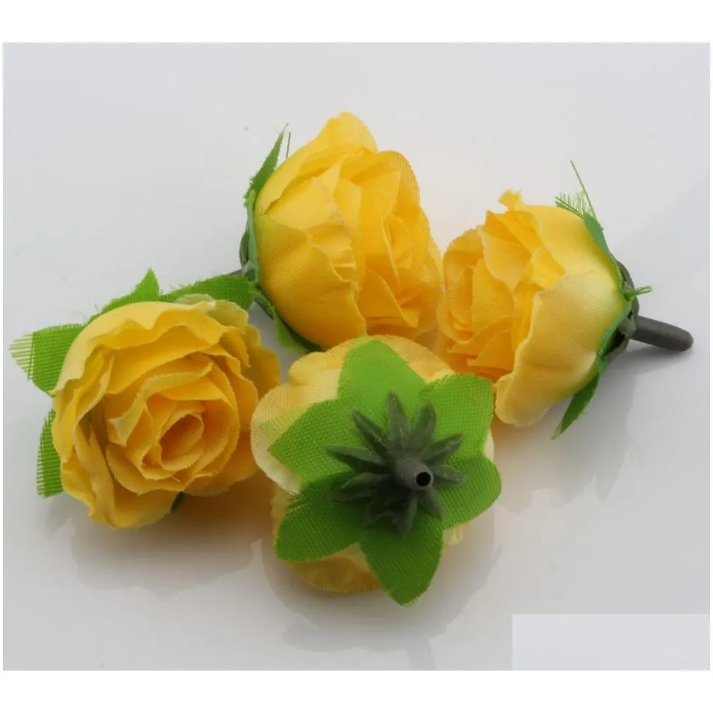  400pcs yellow tea rose flower head artificial flowers wedding flower 3cm