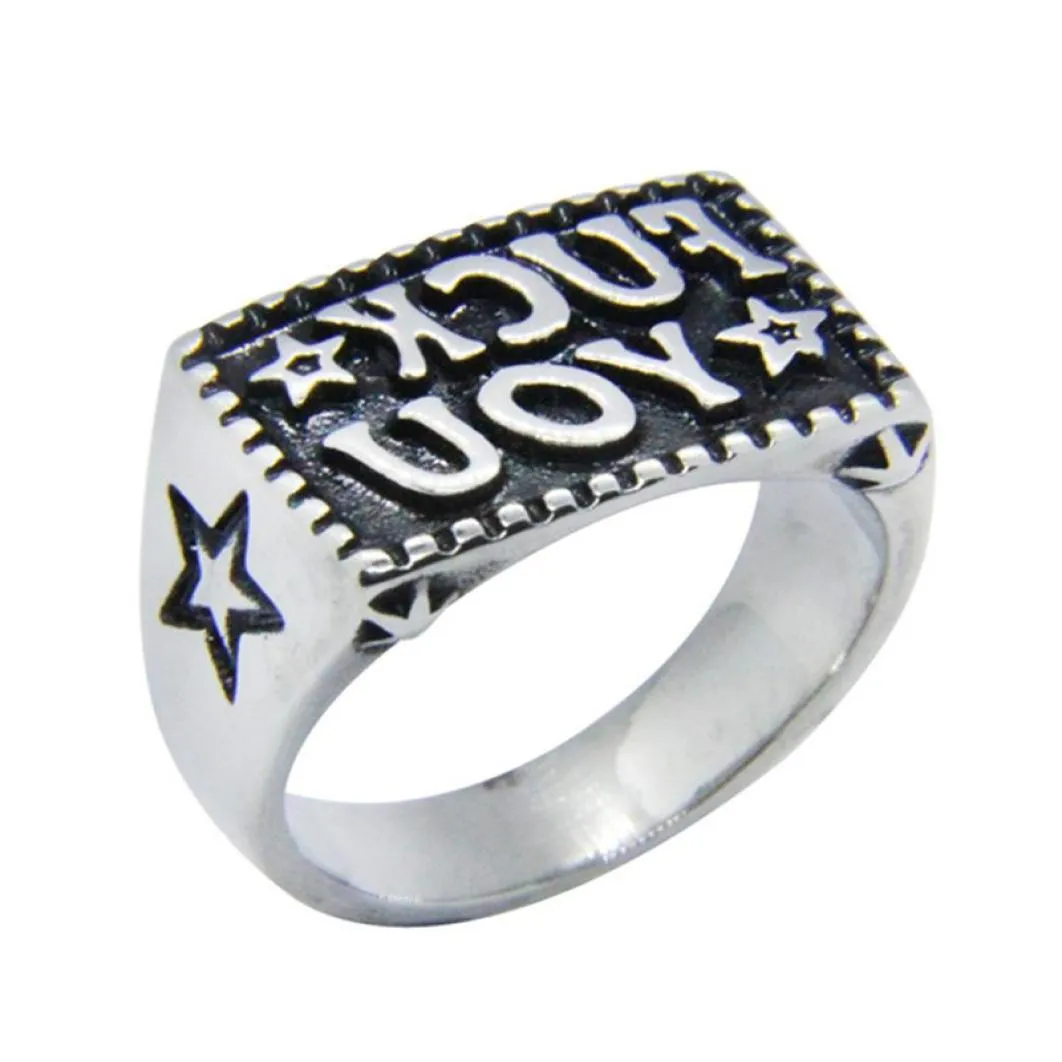 Band Rings 5Pcslot New Fk You Star Ring 316L Stainless Steel Fashion Jewelry Biker Hip Style7395480 Jewelry Ring Dhcpx