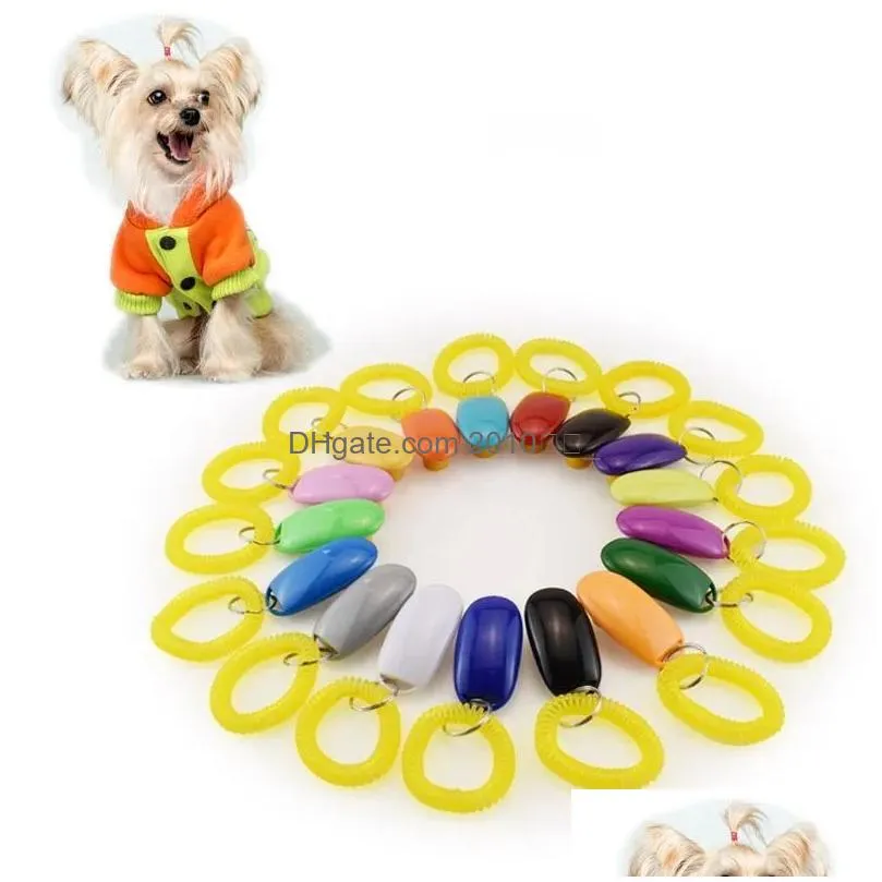 pet cat dog training clicker plastic dogs click trainer transparent clickers with bracelet dog supplies wholesale