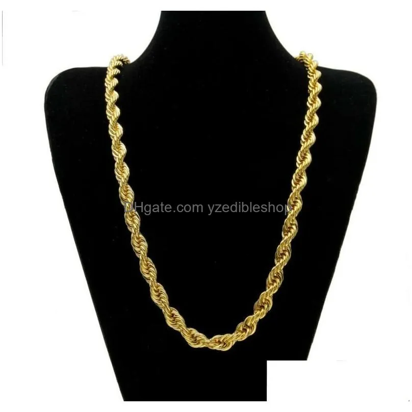 10mm 78cm chains long rope twisted chain gold plated hip hop twisted necklace for mens