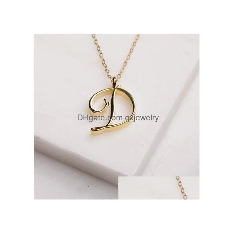 Pendant Necklaces Tiny Swirl Initial Alphabet Letter Necklace All 26 English Gold A-T Cursive Luxury Monogram Name Letters Word Chain Dhywx