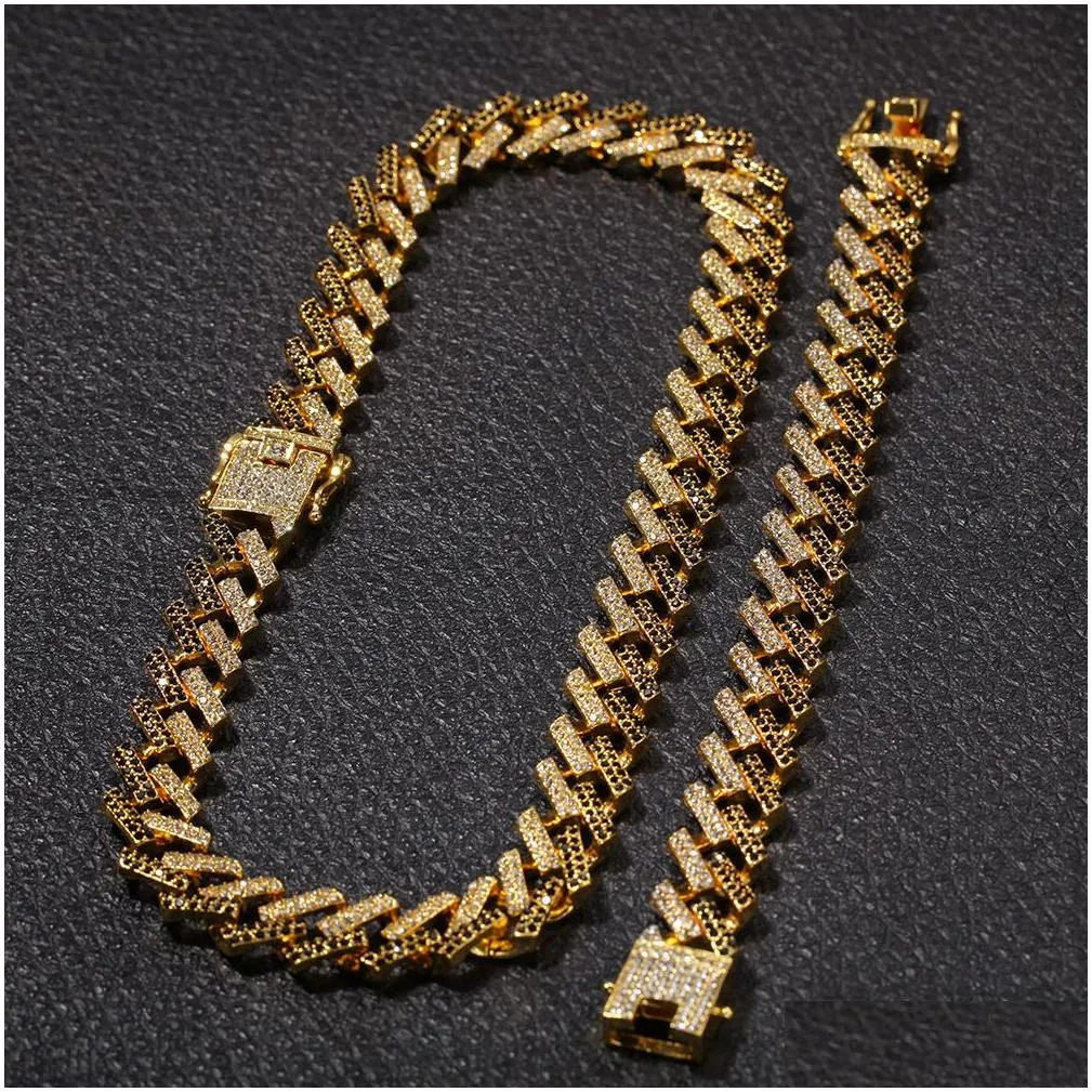 Chains 15Mm 6 Colors Cuban Link Chain Necklace For Men Personalized Gold Sier Hip Hop Bling Diamond  Rapper Bijoux Mens Chains Gr Dhzby
