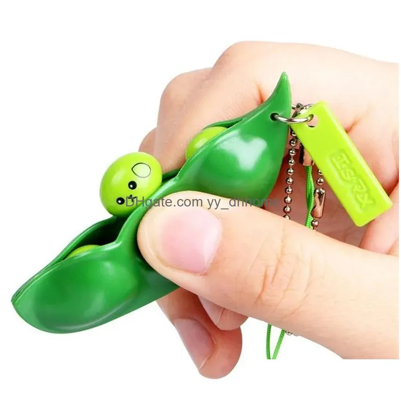 kawaii squishy peas in a pod keyring edamame keychain cute mochi bean fidget toy cute fun key chain ring party gift squeeze toys