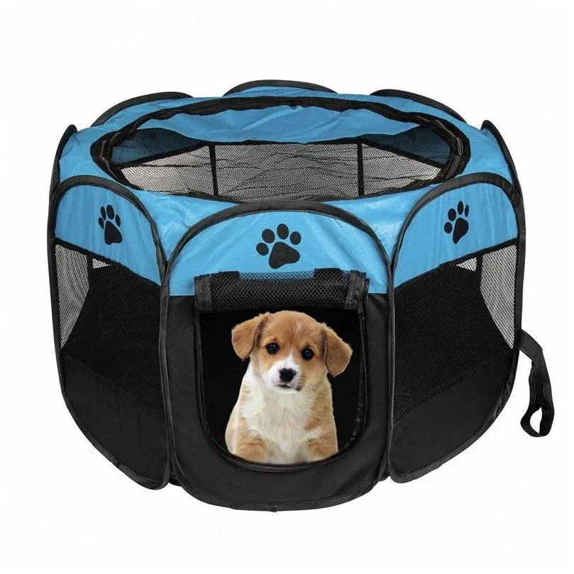 Dog Houses & Kennels Accessories -Portable Folding Pet Tent Dog House Cage Cat Playpen Puppy Kennel Easy Operation Octagon Home Garden Dhmew