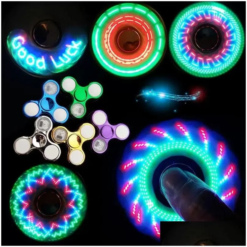 spinning top led light changing fidget spinners finger toy kids toys auto change pattern with rainbow up hand spinner d57