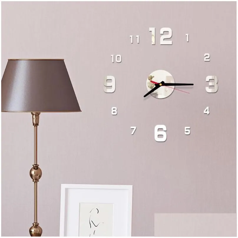 Wall Clocks Modern Design Rushed Quartz Clocks Fashion Watches Mirror Sticker Diy Living Room Decor New Arrival 3D Real Big Wall Home Dh2Wy