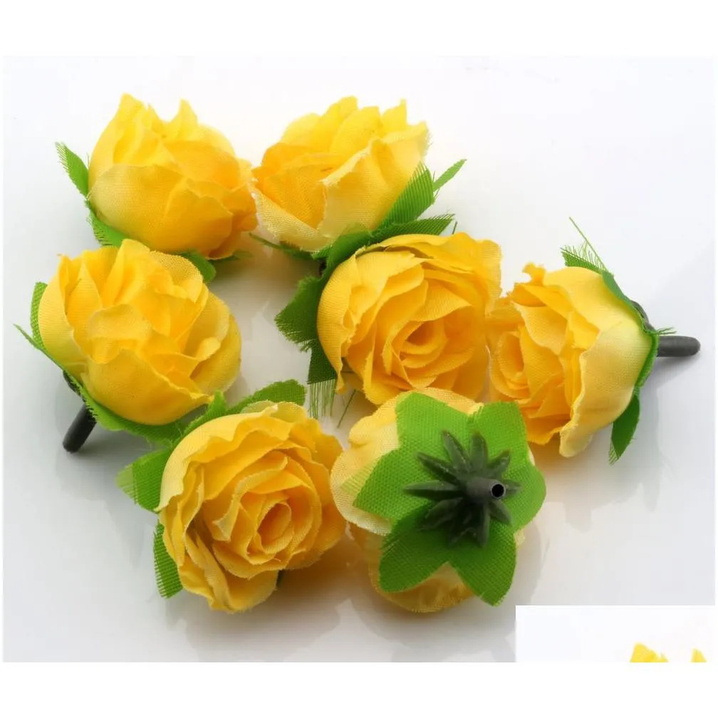  400pcs yellow tea rose flower head artificial flowers wedding flower 3cm