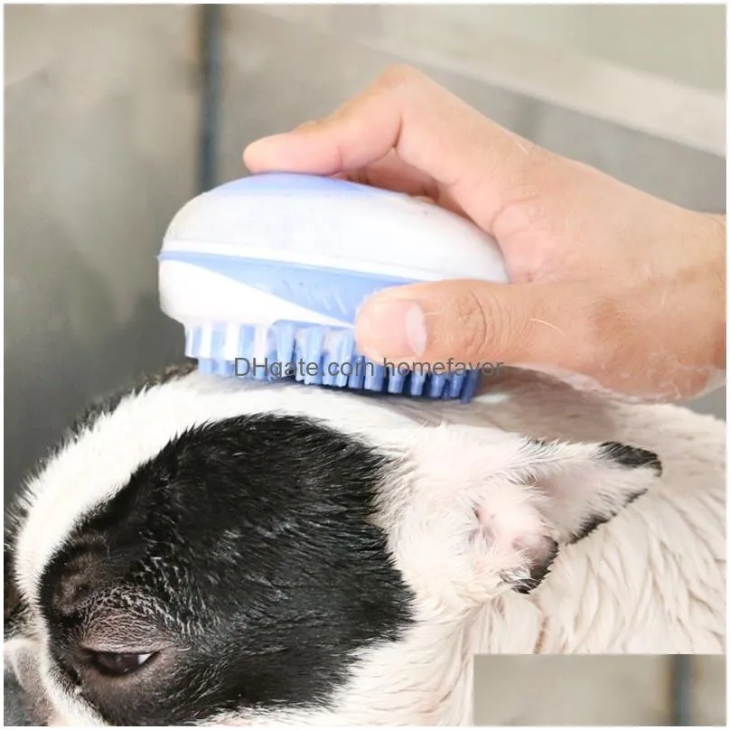 pet 2 in 1 bath groom brush cat dog massage brushes removes loose hair comb pet shower scrubber shampoo dispenser grooming tools