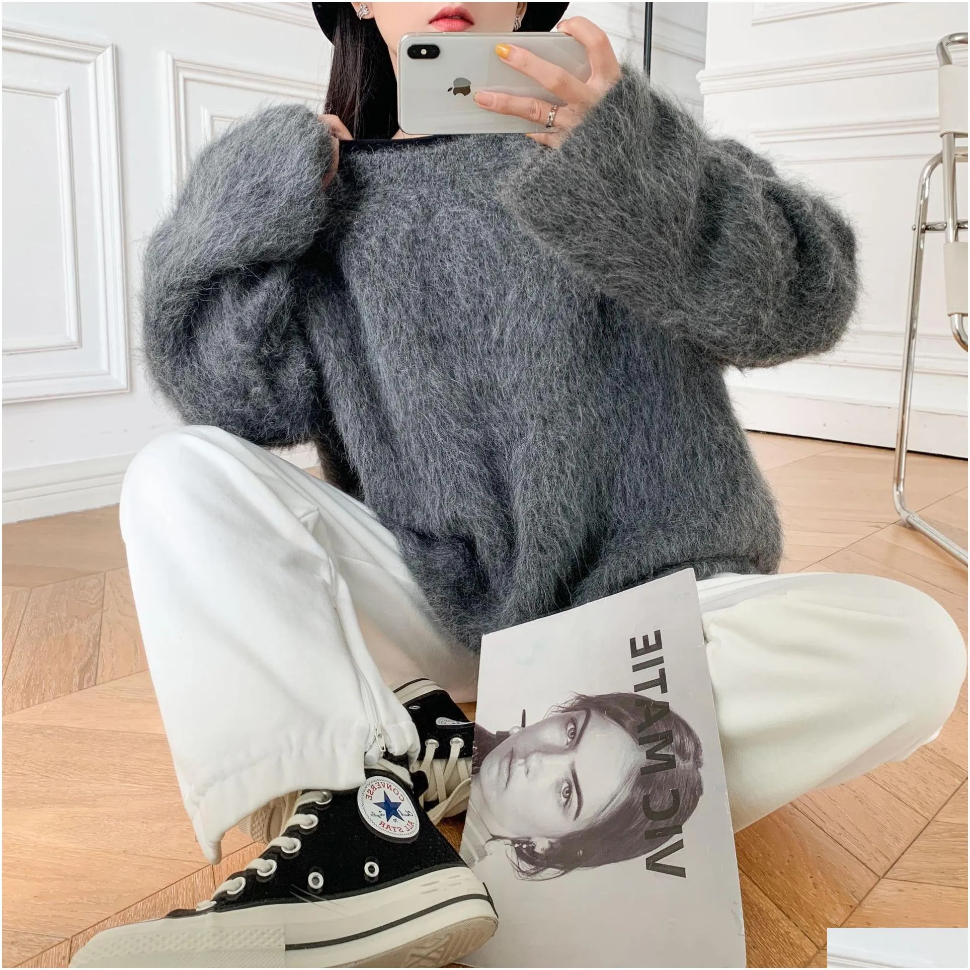 Women`S Jackets New Toteme Grey Loose Fitting Alpaca Wool Sweater Womens Plush Plover Knit Apparel Women`S Clothing Women`S Outerwear Dhscc