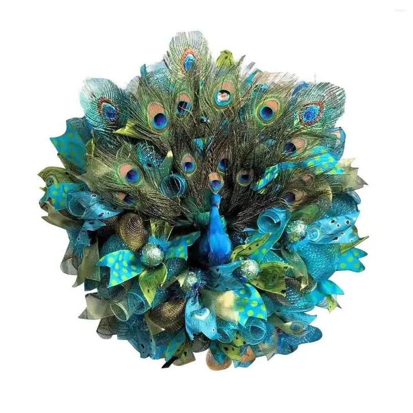 Decorative Flowers Peacock Wreath Artificial Decor Wall 45cm Outdoor Indoor Round House Garland