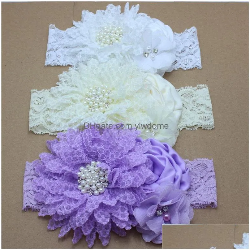 Hair Accessories Baby Girls Head Bands Satin Flowers Lace Elastic Headband Kids Headwear Babies Beauty Headbands Children Hair Accesso Dhs20