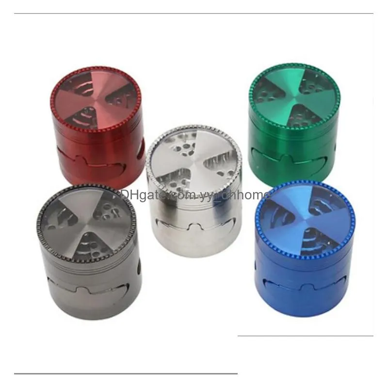 tobacco smoking herb grinders four layers aluminium alloy material 100% metal dia 63mm mixed color with clear top window lighting