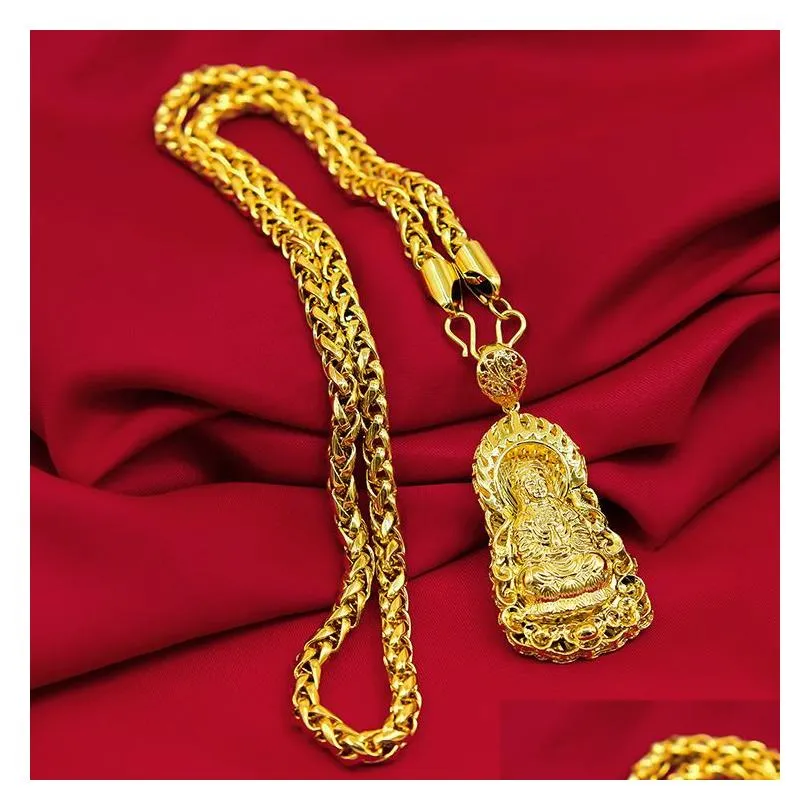 Pendant Necklaces Chinese Mens 18K Gold Plated Necklace Pendant 24 Chain Jewelry Gift Jewelry Necklaces Pendants Dhulx