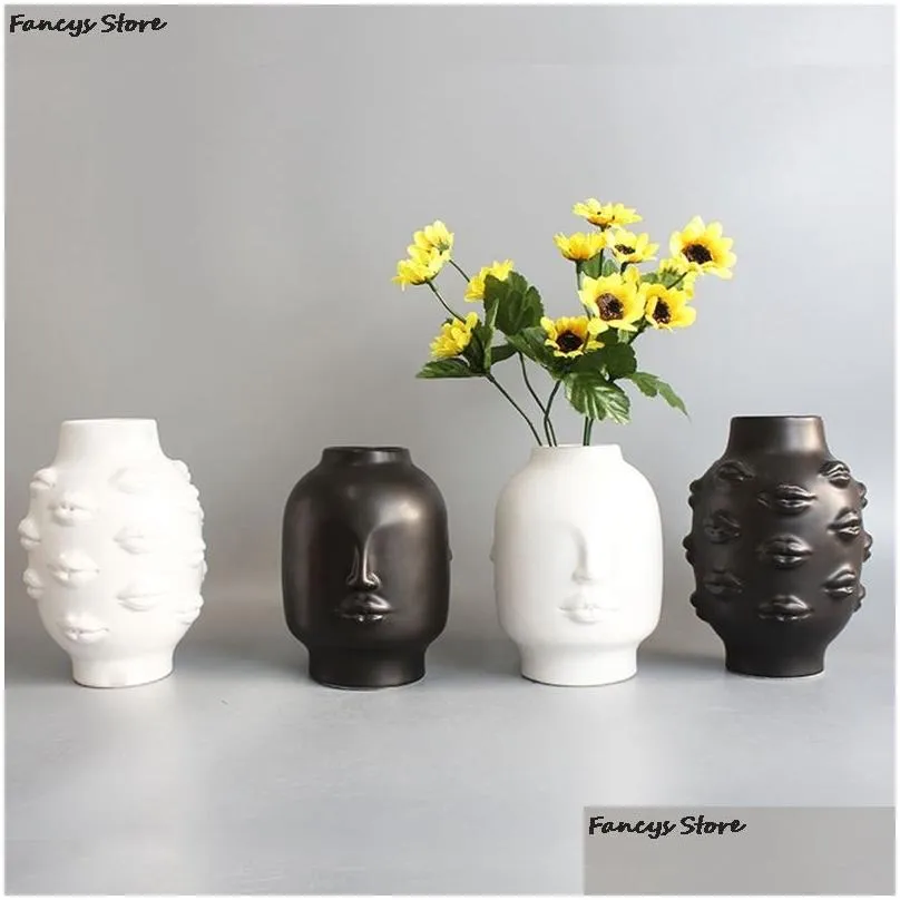 Vases Nordic Ins Style Creative Personality Face Vase Modern Minimalist Lips Ceramic Floral Home Bar Bookstore Decoration Ornaments 21 Dhcjy