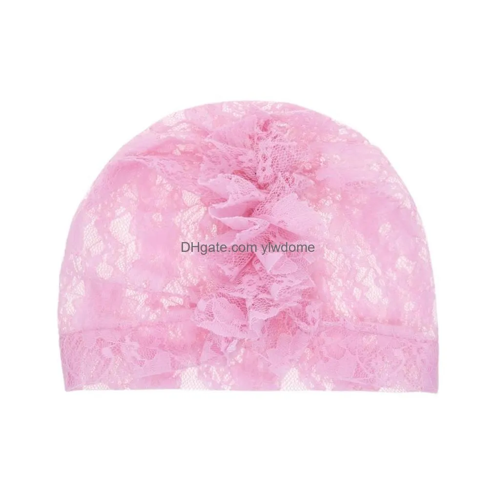 Caps & Hats A997 Europe Infant Baby Girls Lace Hat Pleaed Headwear Child Toddlers Kids Beanies Turban Hats Children Hair Accessories B Dh2Nn
