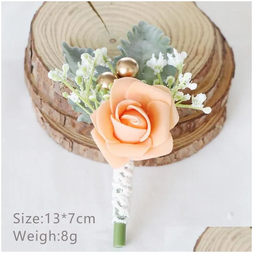 decorative flowers artificial faux wedding corsage pins white pink groom boutonniere buttonhole men witness marriage accessories