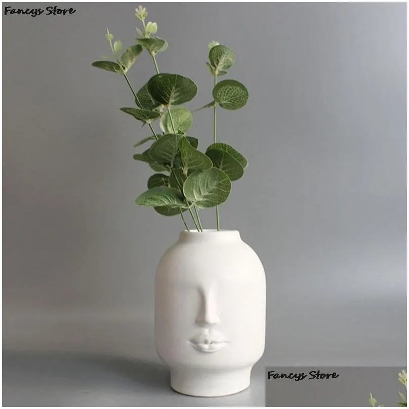 Vases Nordic Ins Style Creative Personality Face Vase Modern Minimalist Lips Ceramic Floral Home Bar Bookstore Decoration Ornaments 21 Dhcjy