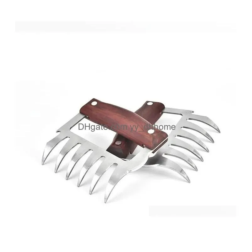 kitchen tools stainless steel claw wooden handle meat divided tearing flesh multifunction meats shred pork clamp bbq tool