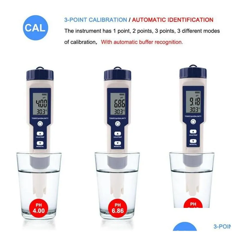 wholesale meters professional digital water tester 5 in 1 ph/tds/ec/salinity/temperature pen waterproof multi-function meter