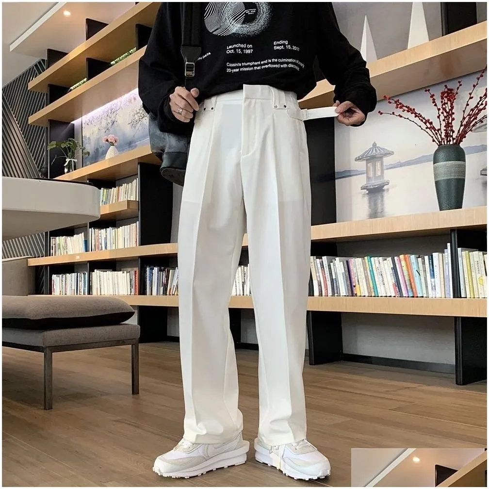 Men`S Pants Mens Pants Solid Color Suit Men Fashion Business Society Dress Korean Loose Straight Office Formal Trousers 221117 Apparel Dhqya