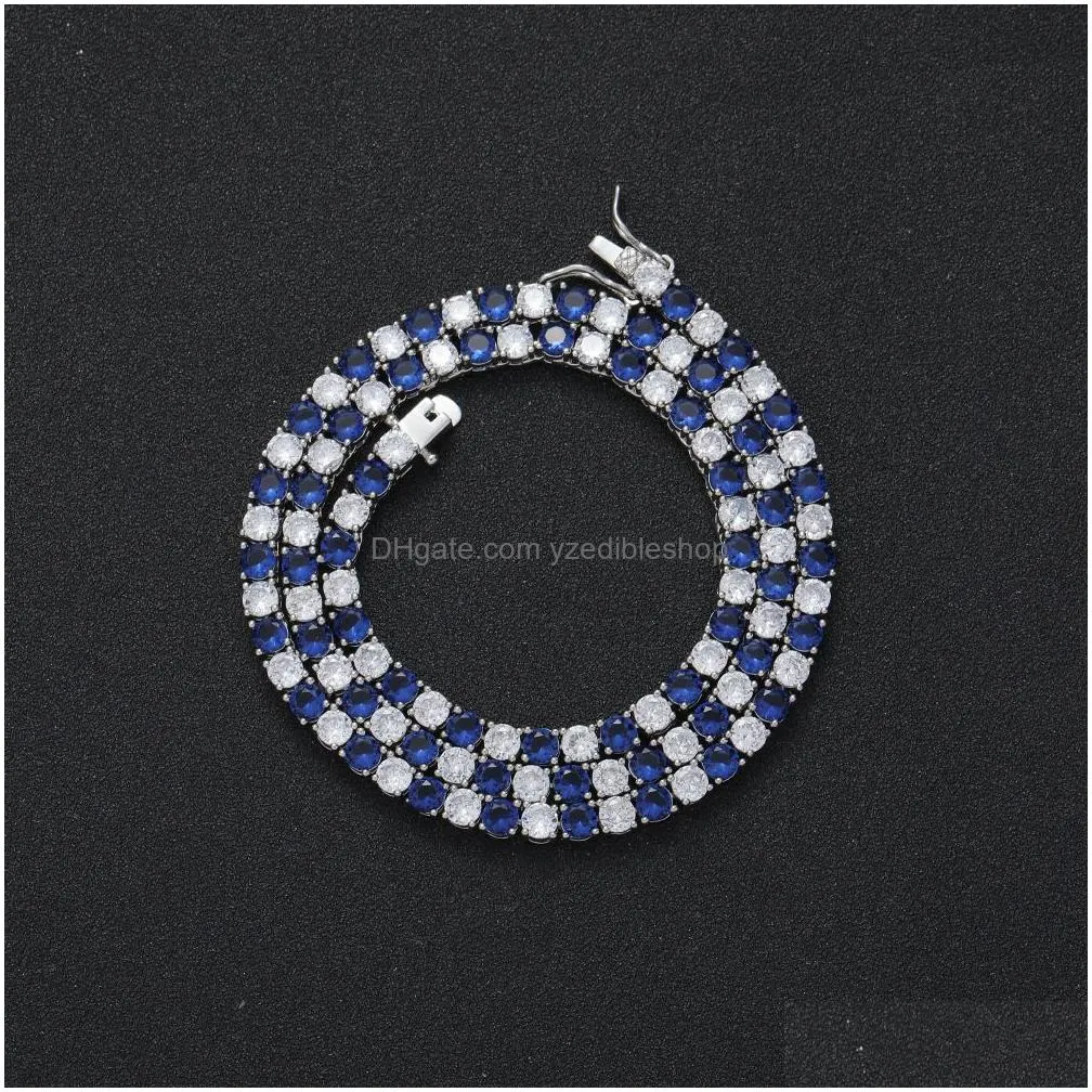 4mm hip hop claw set blue cz stone bling iced out tennis link chain chokers necklaces for men women rapper rock jewelry 18inch