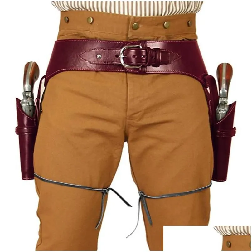 other event party supplies old wild west double gun revolver belt holster western style leather rig loop outlaw  gunfighter p