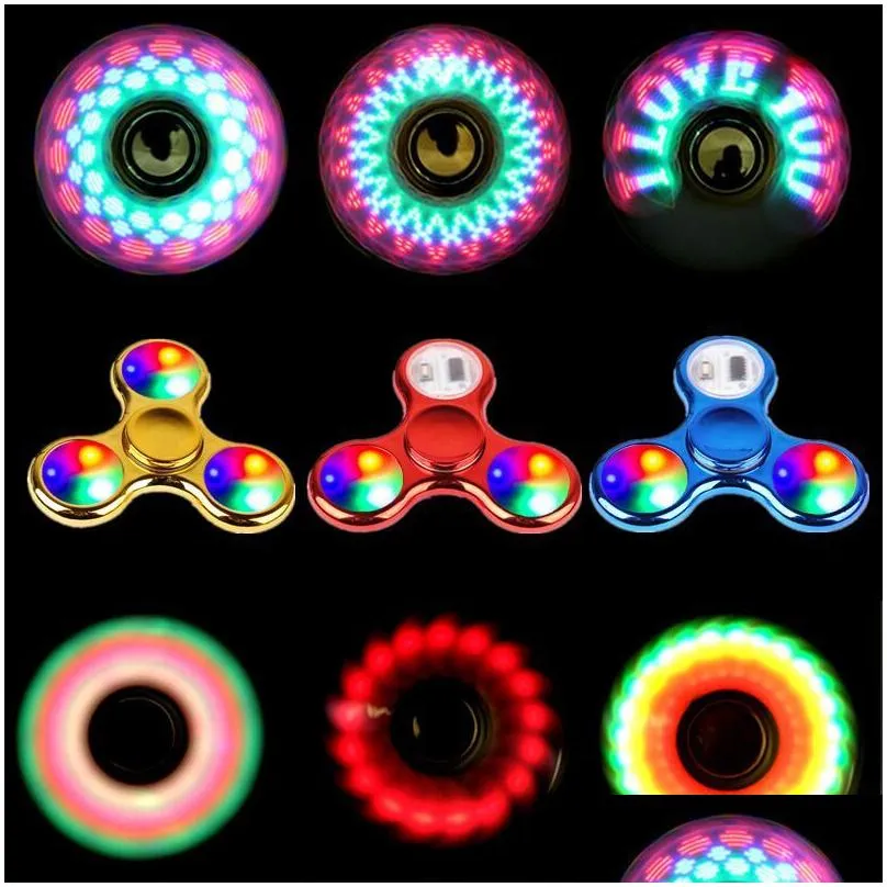 spinning top led light changing fidget spinners finger toy kids toys auto change pattern with rainbow up hand spinner d57