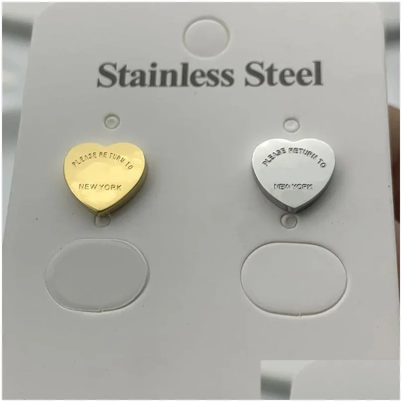 t gold heart earring women rose stud couple flannel bag stainless steel 10mm thick piercing jewelry gifts woman accessories wholesale