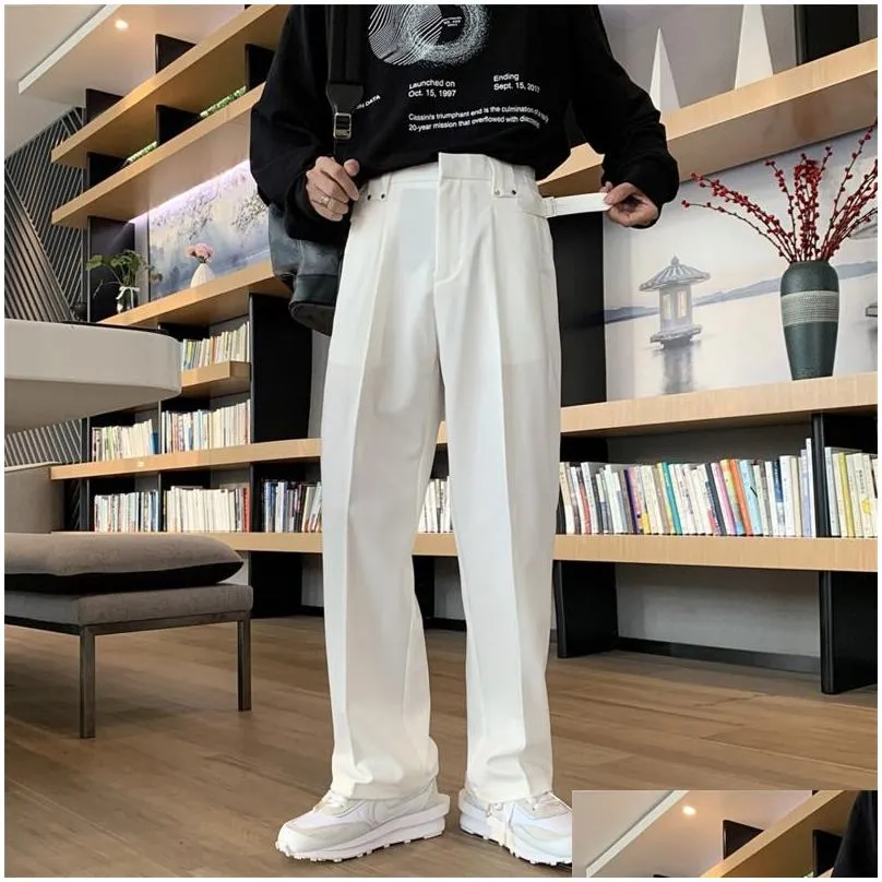 Men`S Pants Mens Pants Solid Color Suit Men Fashion Business Society Dress Korean Loose Straight Office Formal Trousers 221117 Apparel Dhqya