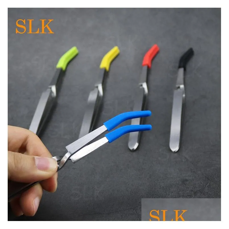 Other Smoking Accessories Independent Packaging Sile Tipped Tweezer Stainless Steel Tweezers Dab Tool With Er Tips Smoking Home Garden Dhhyv