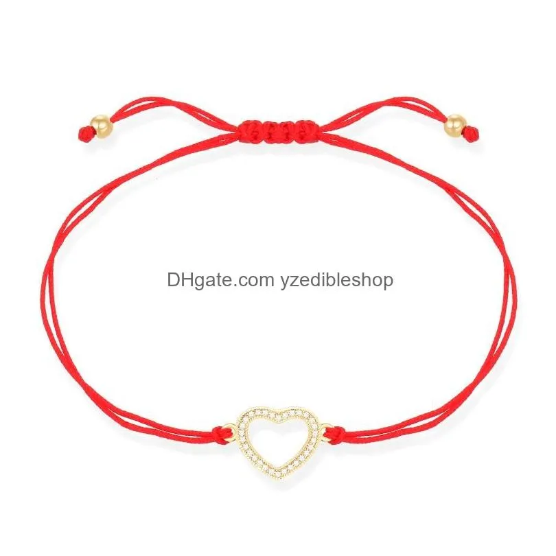 charm bracelets gold-plated rainbow cubic zirconia heart bracelets bangles red string handmade love adjustable simple fashion jewelry