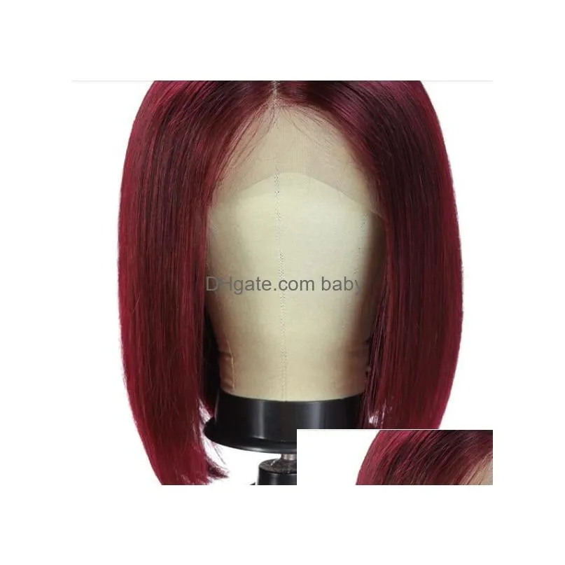 young and beauty short straight bob hairstyle synthetic wigs brown to light blonde ombre hair side part for women cosplay heat