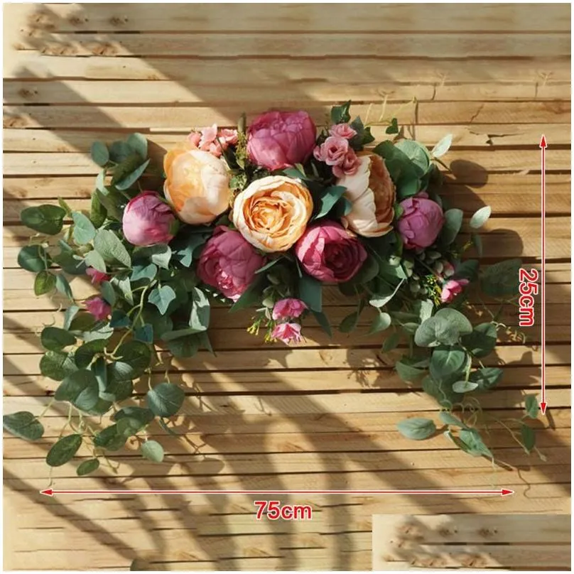 Decorative Flowers & Wreaths Christmas Artificial Silk Sunflowers Swag Arch Decor Peony Backdrop Handmade Garland Home Hanging Wreath