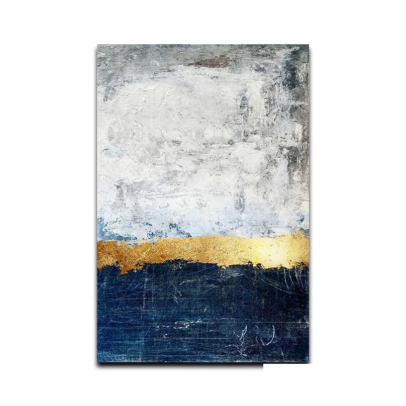 abstract gold block blue canvas poster and print painting modern golden wall art nordic navy picture for living room decoration