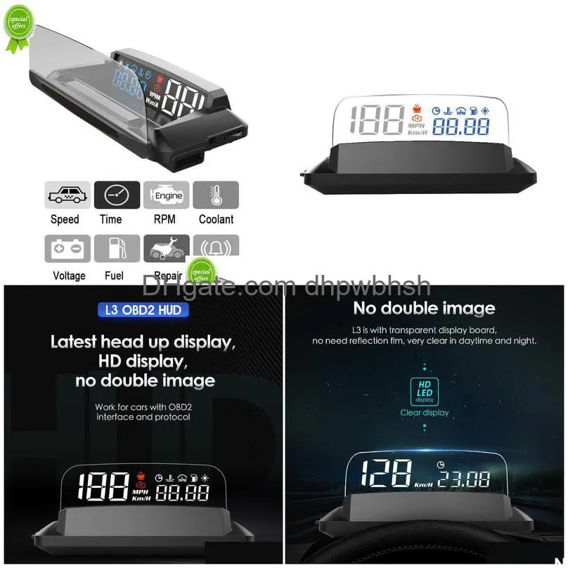  l3 car head up display obd2 hud mirror windshield speed projector digital speedometer on-board computer fuel mileage temp